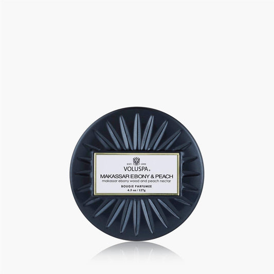 Makassar Ebony & Peach Mini Tin Candle 25 Timer