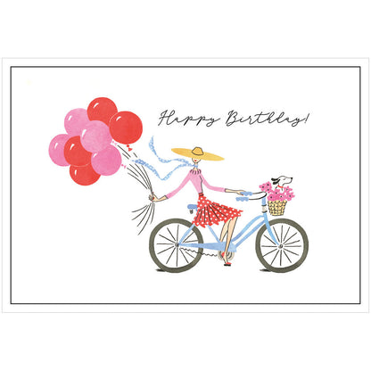 Card w/envelope Happy Birthday Cycling with balloons