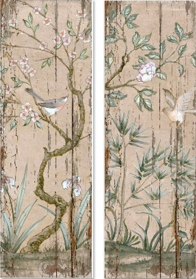 Bilde blomster og fugler rosa 35x107 cm
