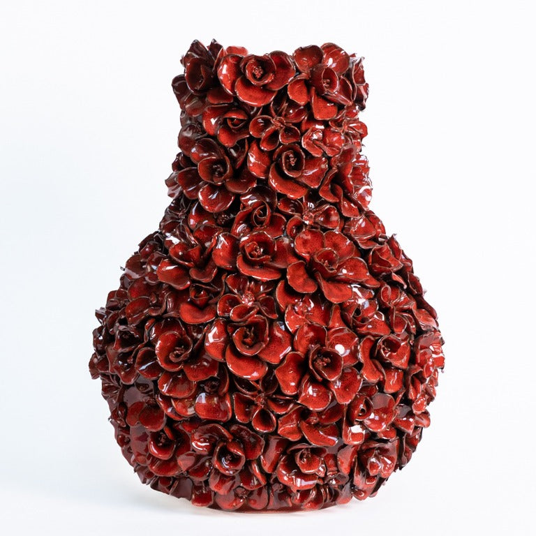 Vase Deco with flowers bright red XL