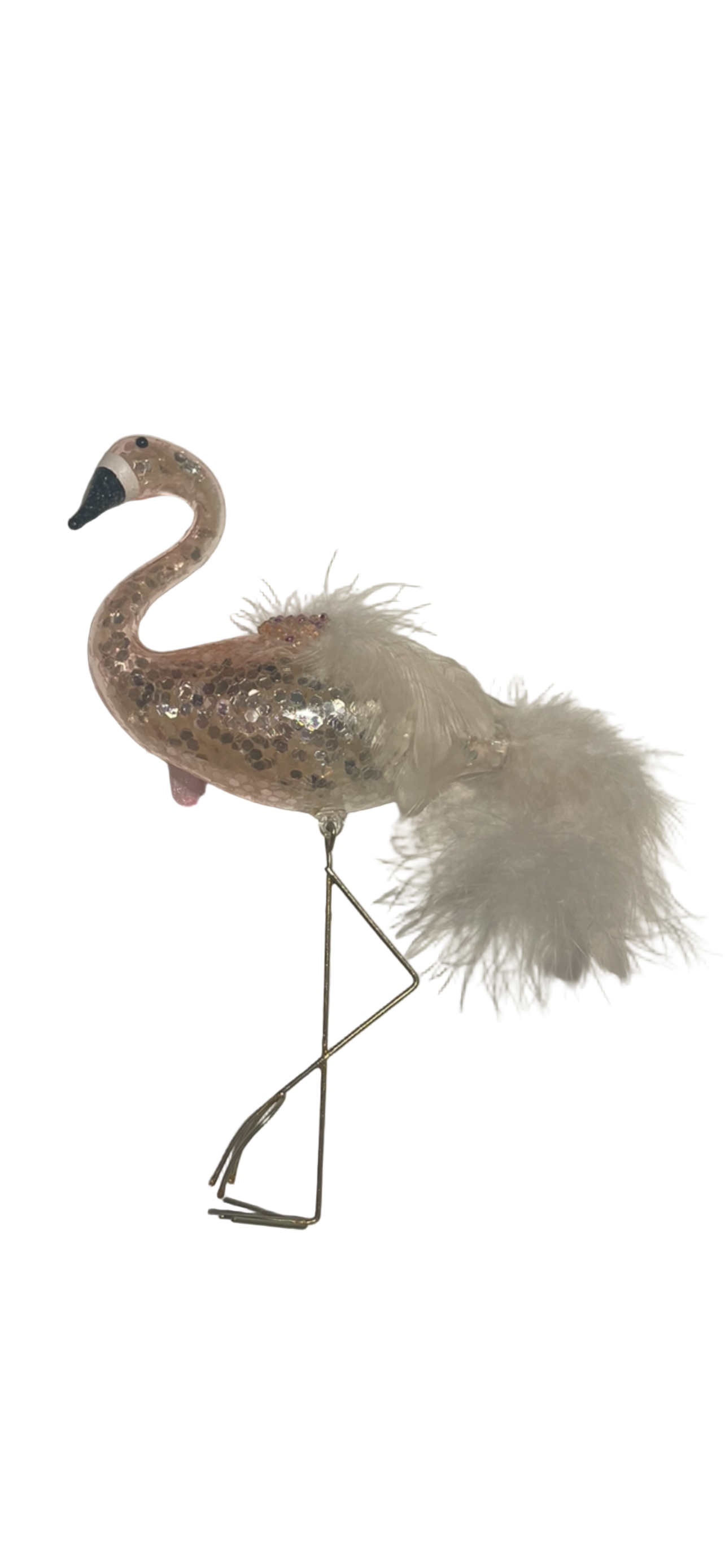 Juletrepynt Flamingo m/fjær og perler 14 cm