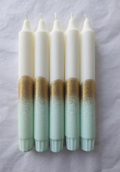 Stearinlys dekorert Glitter Mint Gull