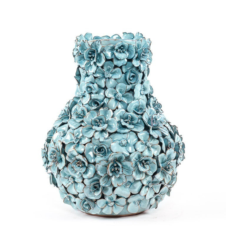 Vase Deco with flowers light blue large
