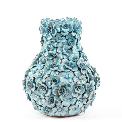 Vase Deco with flowers light blue large