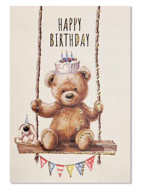 Glitterkort Happy Birthday Bear
