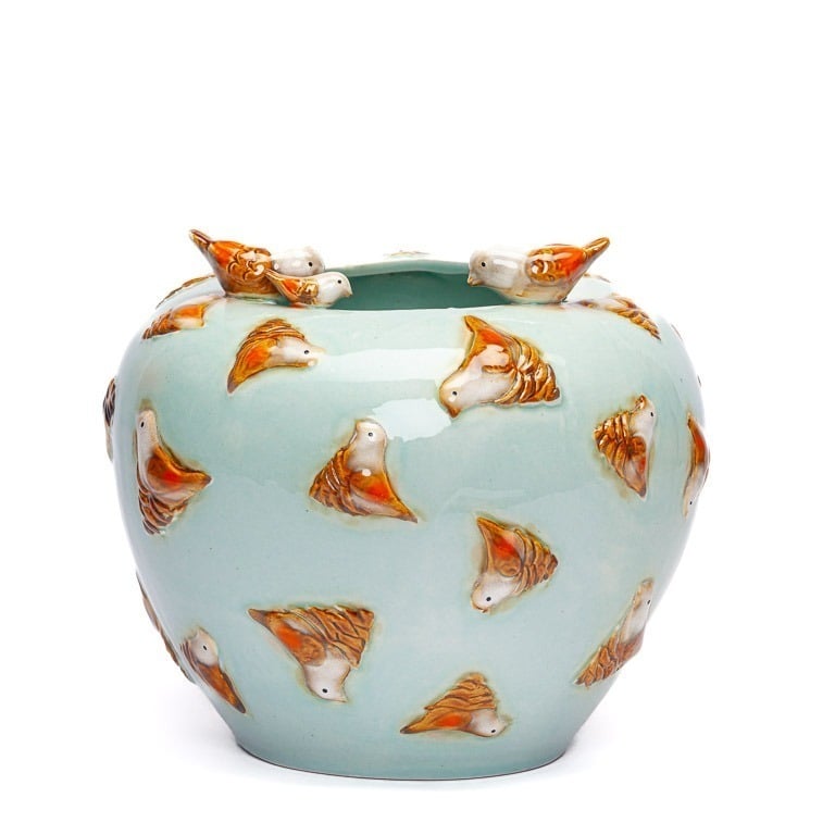 Bird's Nest vase light blue 22x24 cm