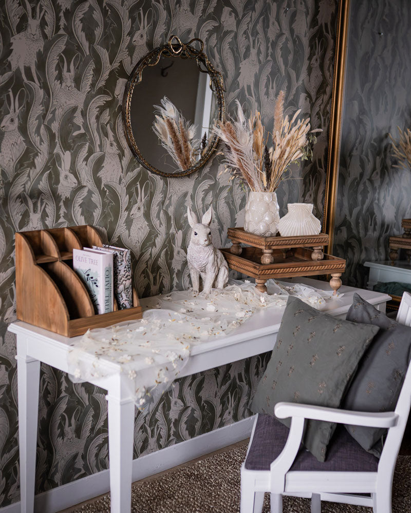 Løper brodert blomster krem 250 cm