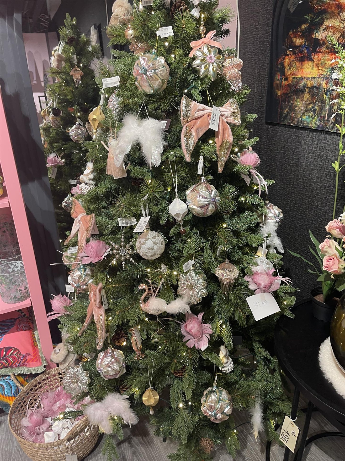 Juletrepynt Sløyfe rosa glitter 22 cm