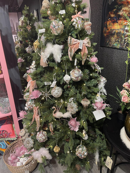 Juletrepynt Sløyfe rosa glitter 22 cm