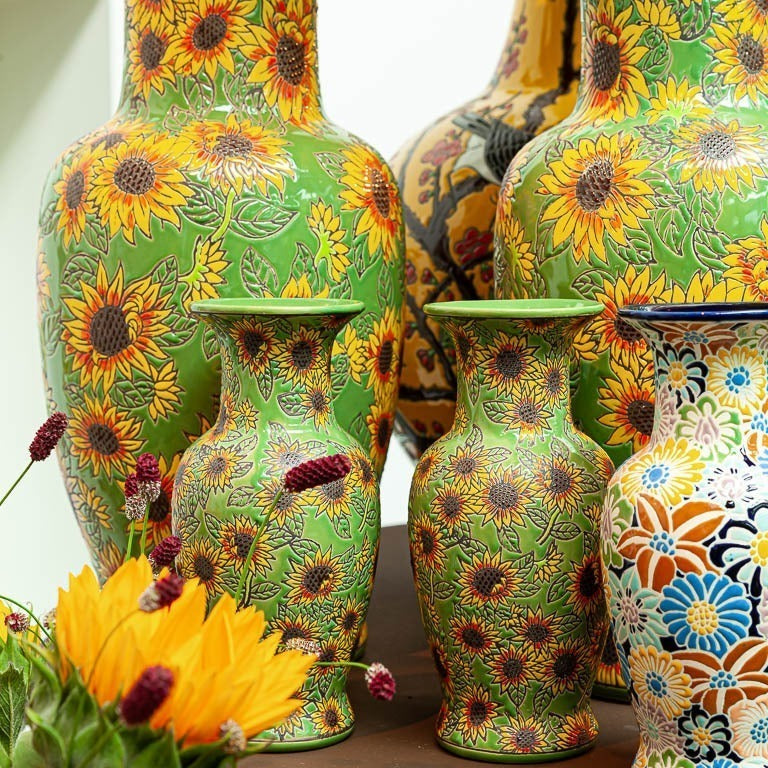 Vintage sunflower vase blue small 20 cm