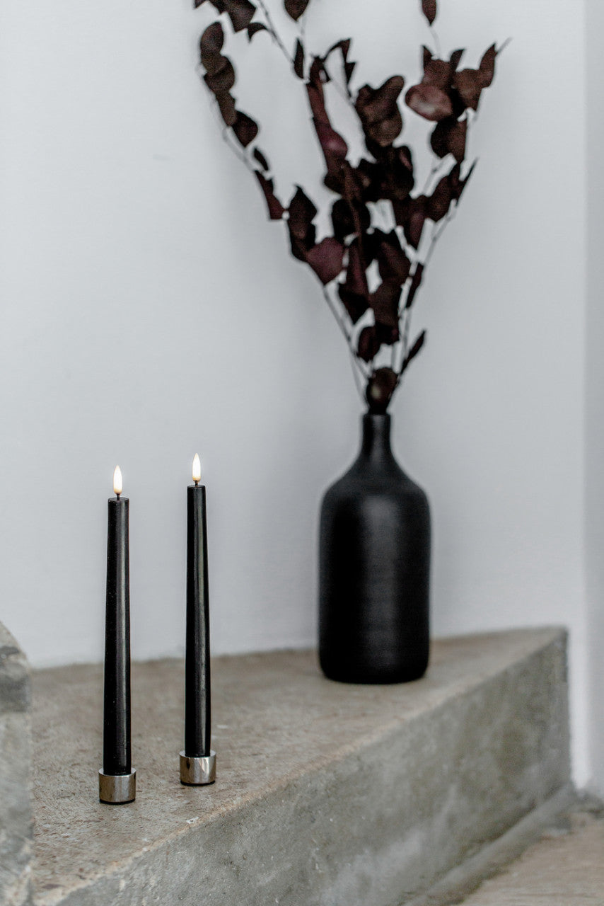 LED kronelys Plain Black 15 cm S/2