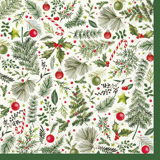 Serviett Lunch Christmas Branches Allover
