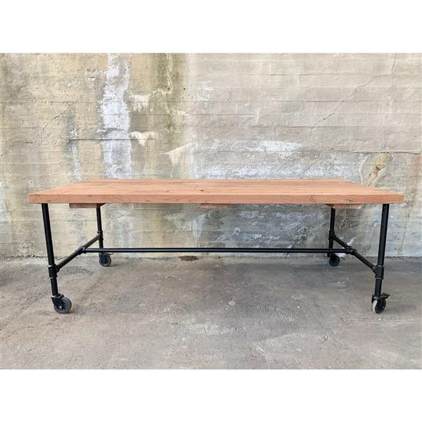 Langbord tre/metall m/hjul 300x90x72 cm