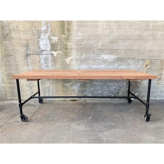 Langbord tre/metall m/hjul 300x90x72 cm