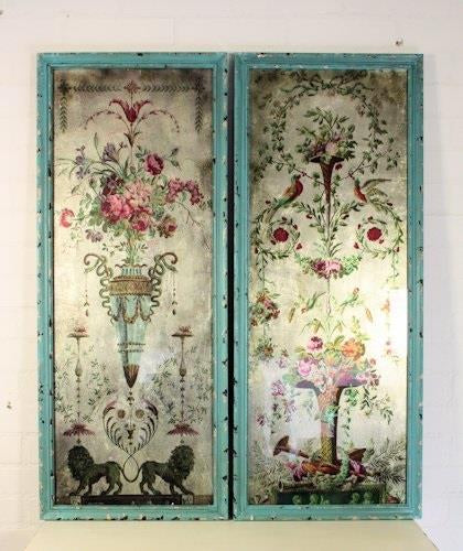 Bilde blomster turkis ramme 37x93 cm