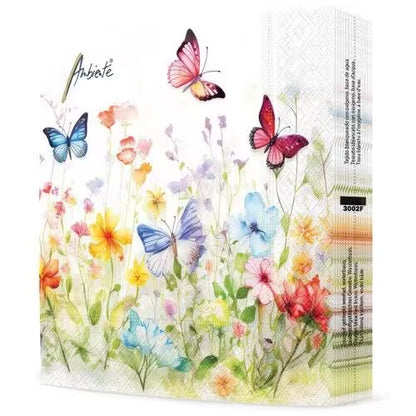 Serviett lunch Butterflies in field white