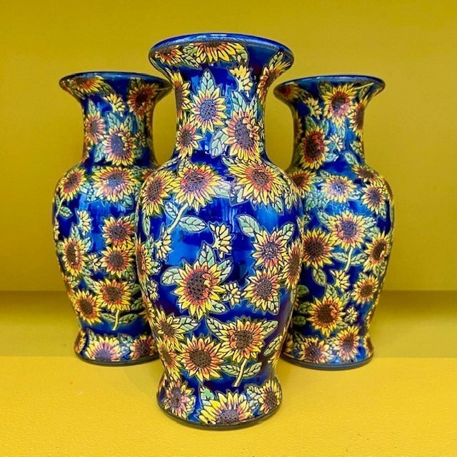 Vintage sunflower vase blue 40 cm