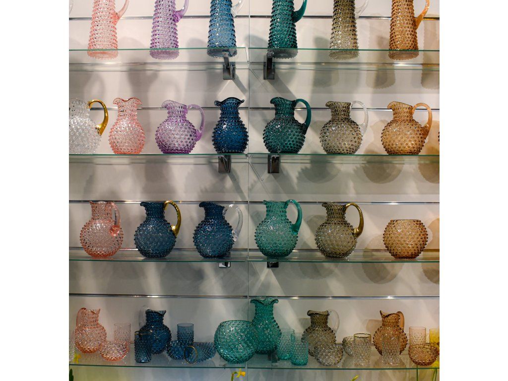 Hobnail Carafe 2L Clear w/gold handle