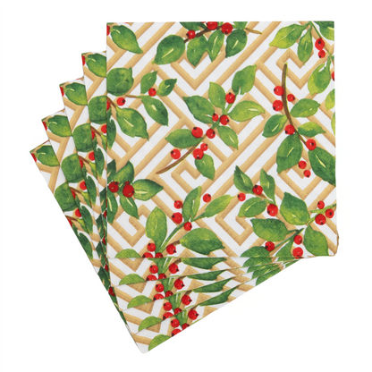 Napkin Lunch Holly and Fretwork White