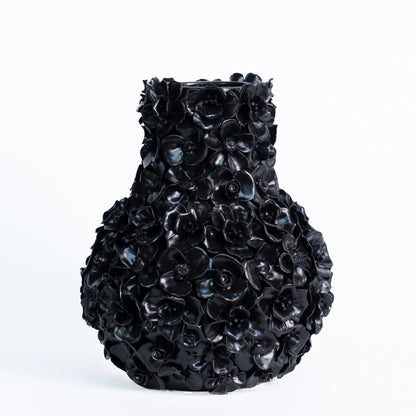 Vase Deco with flowers matt black Large