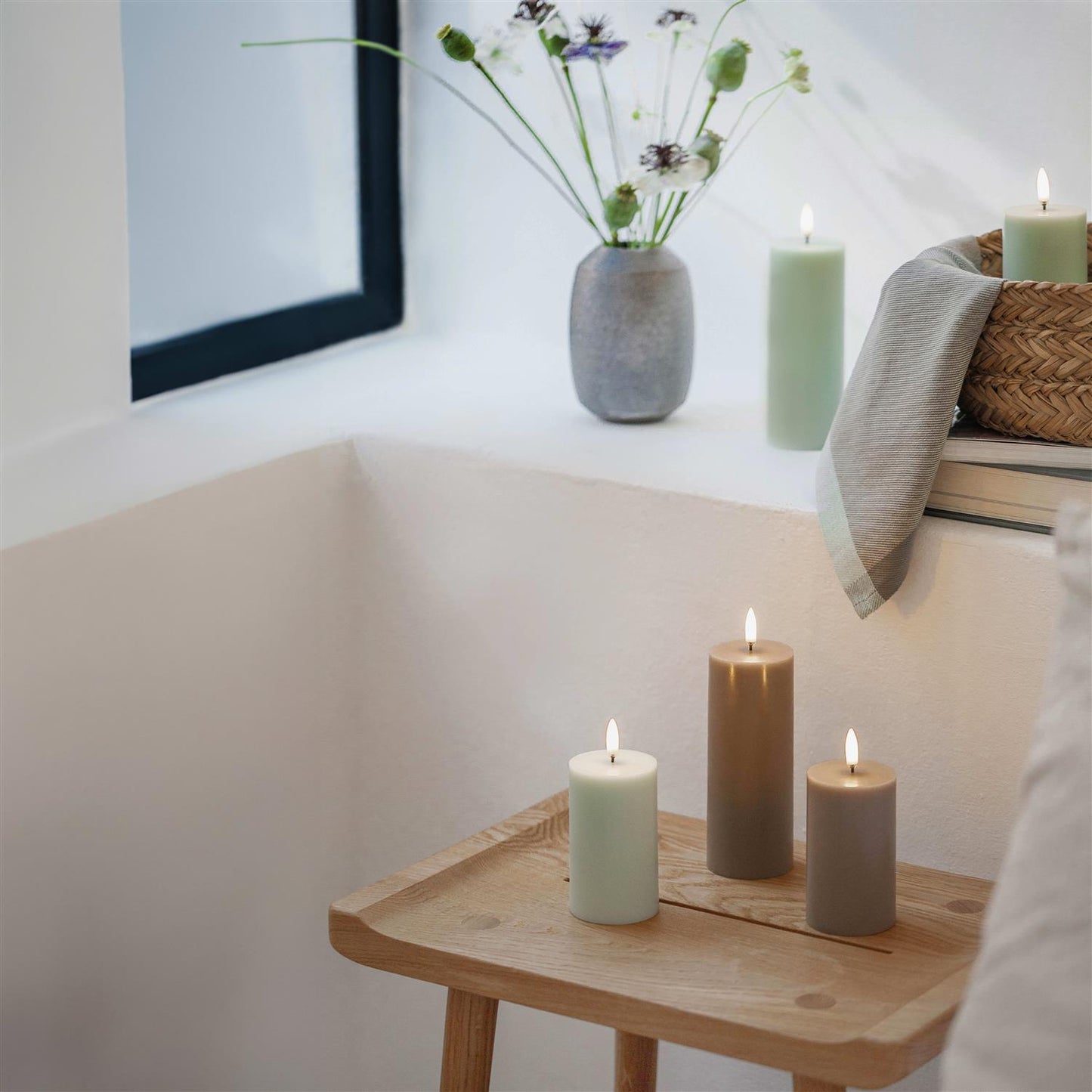 LED pillar candle Dusty Green 5.8x10.1 cm