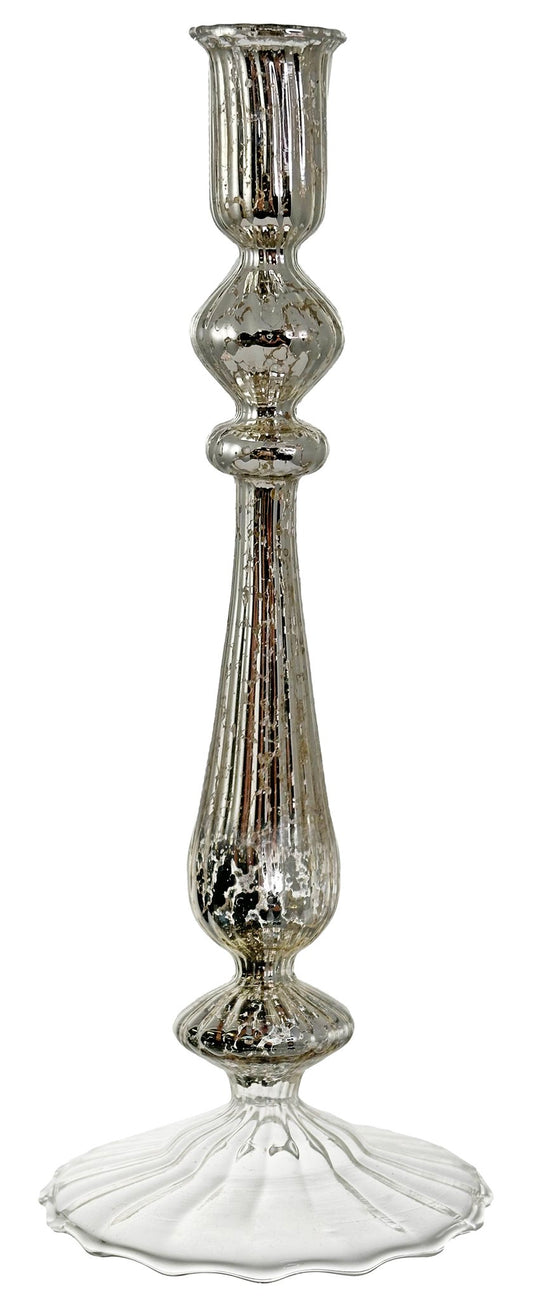 Glass candleholder lined antique silver 25,5 cm
