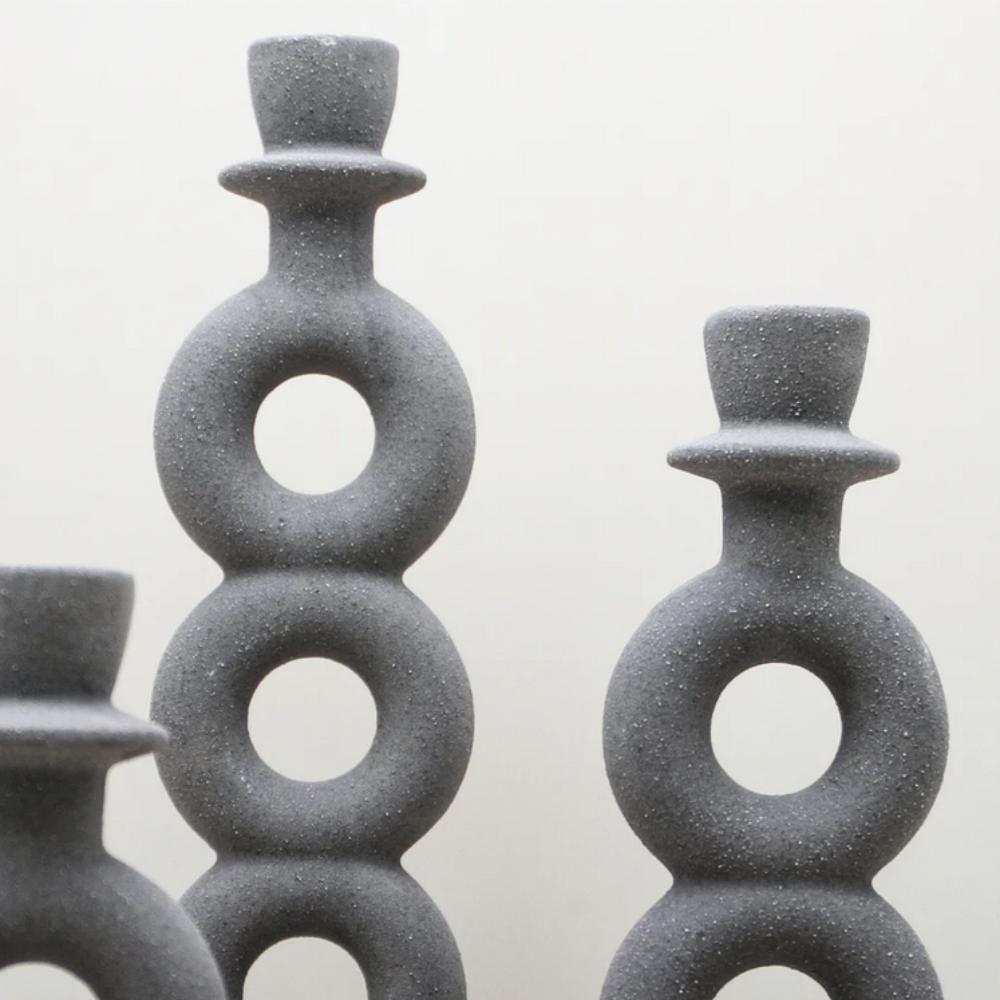 Candle holder dark grey three rings 32 cm