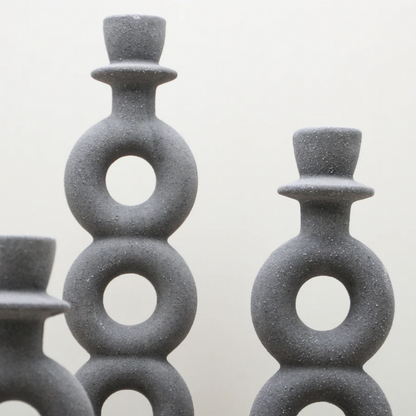 Candle holder dark grey three rings 32 cm