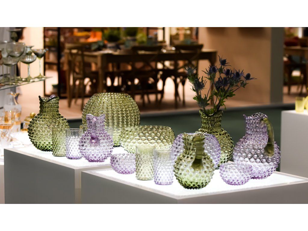 Hobnail Karaffel 2L Olive green w/lilac