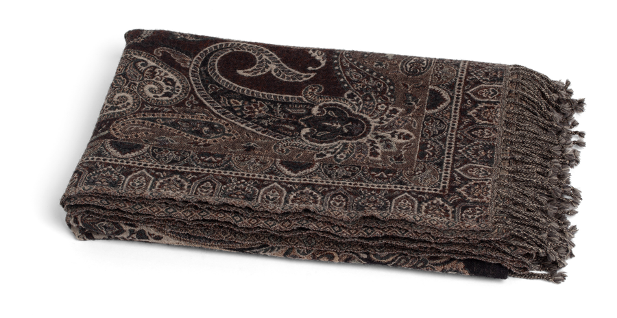 Pledd ull Paisley Black & beige 140x200 cm