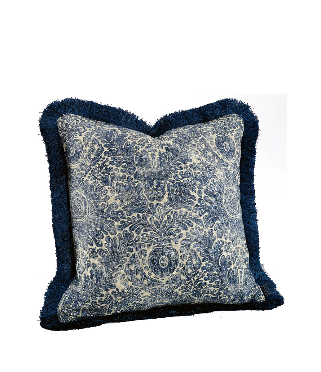 Putetrekk Medina Flower indigo frynser 50x50 cm