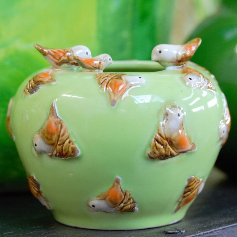 Bird's Nest vase green 22x24 cm