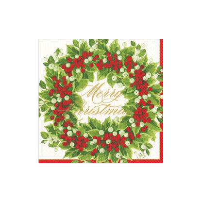 Napkin Coffee Holly and Berry Wreath