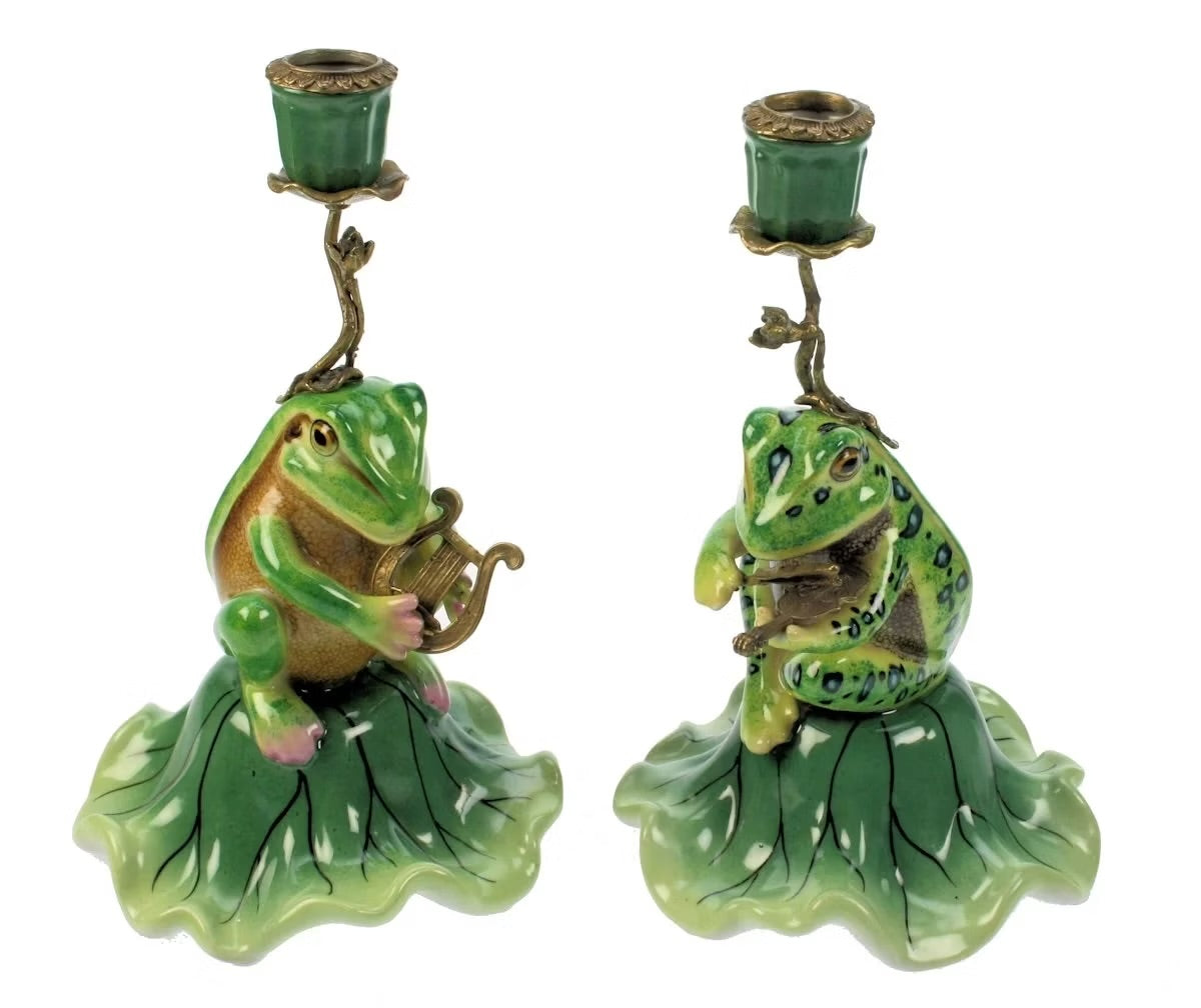 Candlestick frog porcelain 25 cm