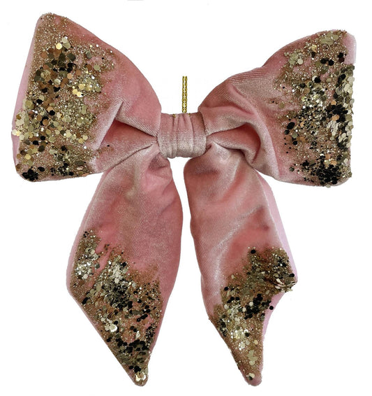 Velvet bow pink with gold glitter 22 cm