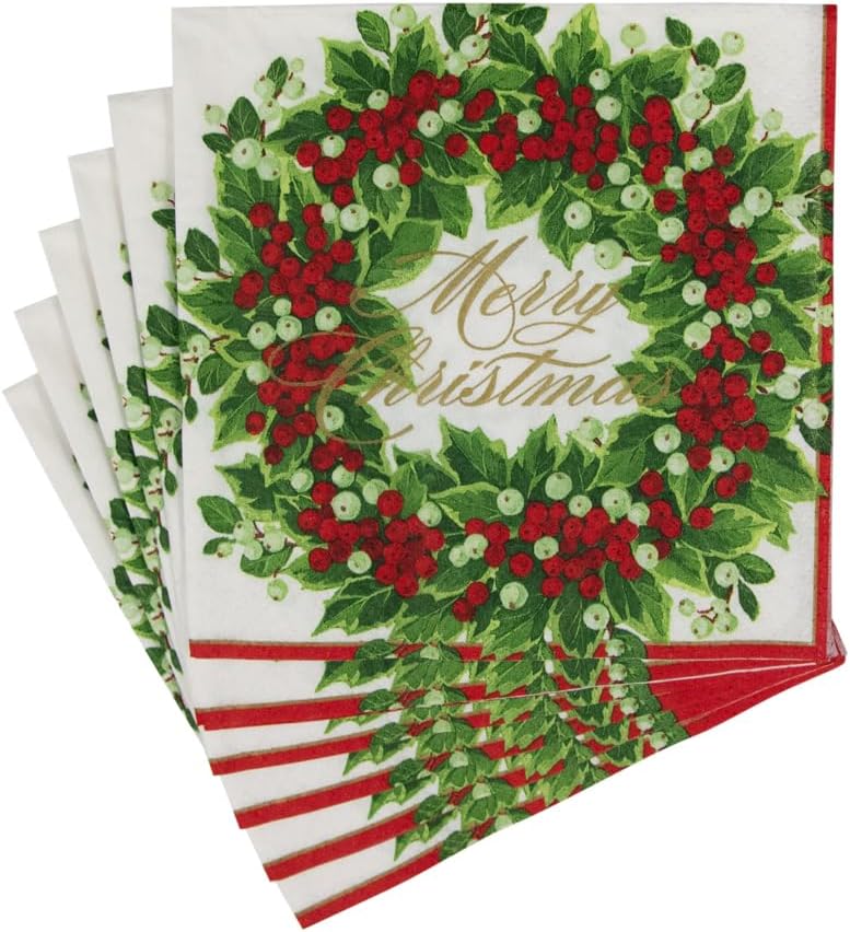Napkin Coffee Holly and Berry Wreath