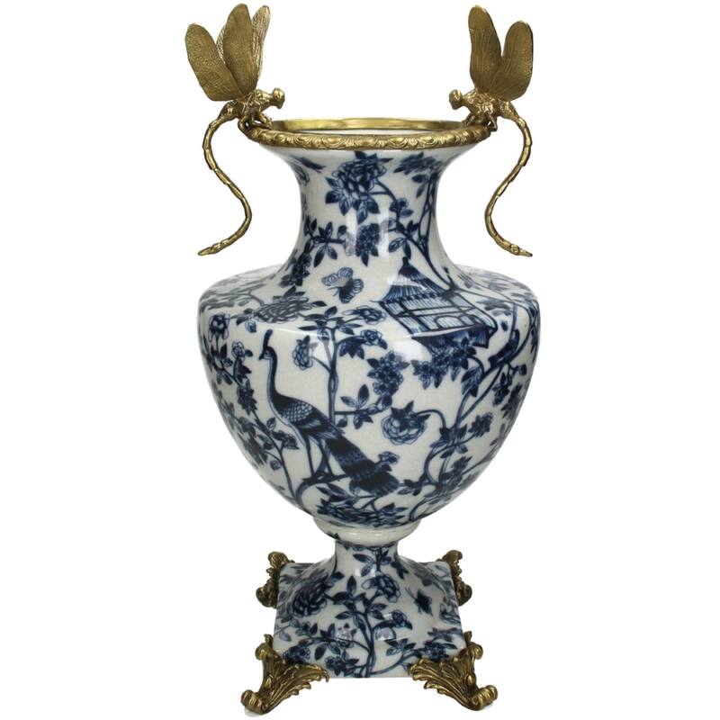 Blue and white dragonfly vase 45 cm