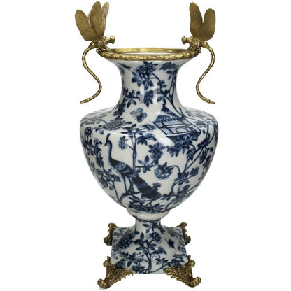 Blue and white dragonfly vase 45 cm