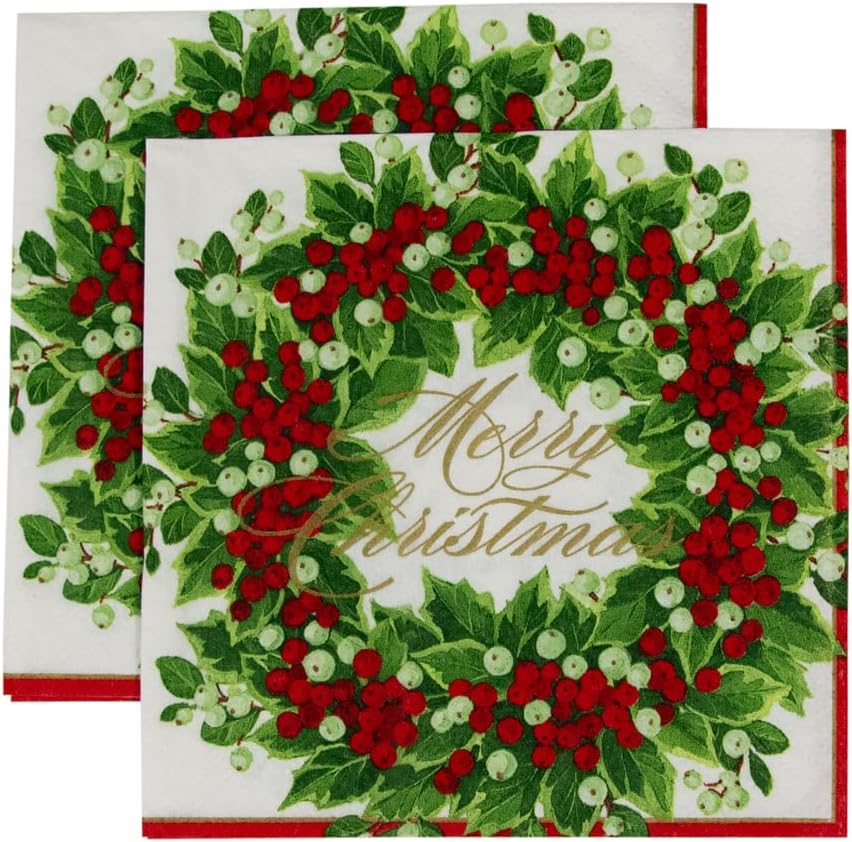Napkin Coffee Holly and Berry Wreath
