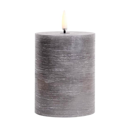 LED pillar candle grey 7.8x10 cm