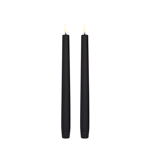 LED Taper Candle Plain Black 25 cm S/2