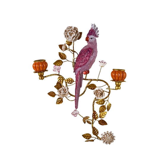 Vegghengt papegøye lysestake rosa 55 cm