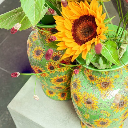 Vintage sunflower vase blue small 20 cm