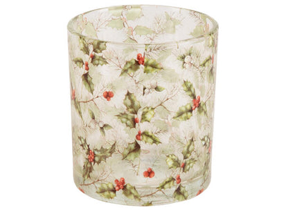Glass votive holder with berries 7x8 cm