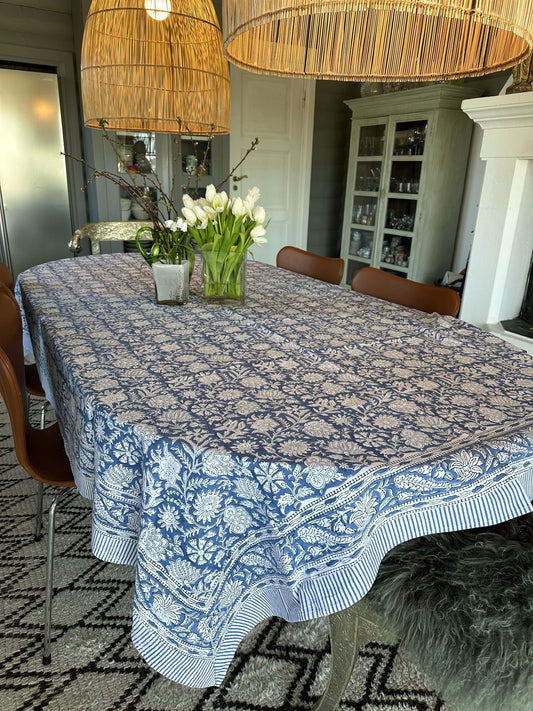 Duk blokktrykk 150x250cm Bluebell jeans