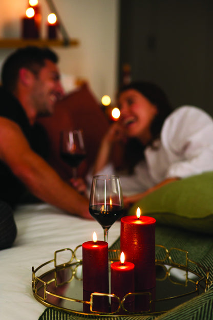LED pillar candle Carmine red 7.8x10.1 cm