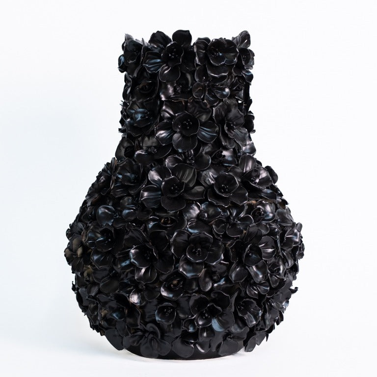 Vase Deco with flowers matt black XL