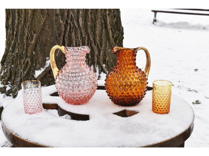 Hobnail Carafe 2L Rosaline w/Gold Handle