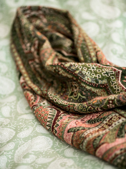 Pledd ull Paisley Green & Peach 140x200 cm