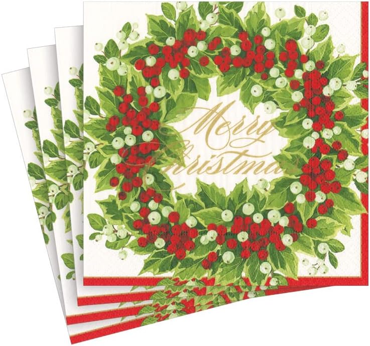 Napkin Coffee Holly and Berry Wreath
